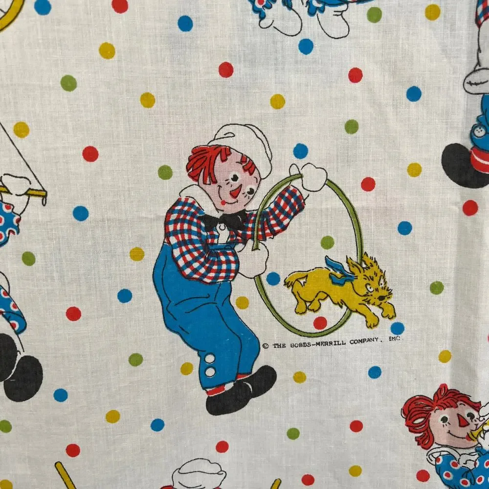 Vintage 80s Raggity Ann Flat Bed Sheet Textile Supply Upcycling Fabric